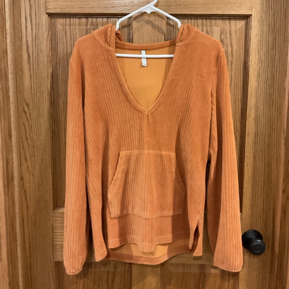 Z SUPPLY Ribbed Velour Hoodie in Warm Terracotta – Size Small